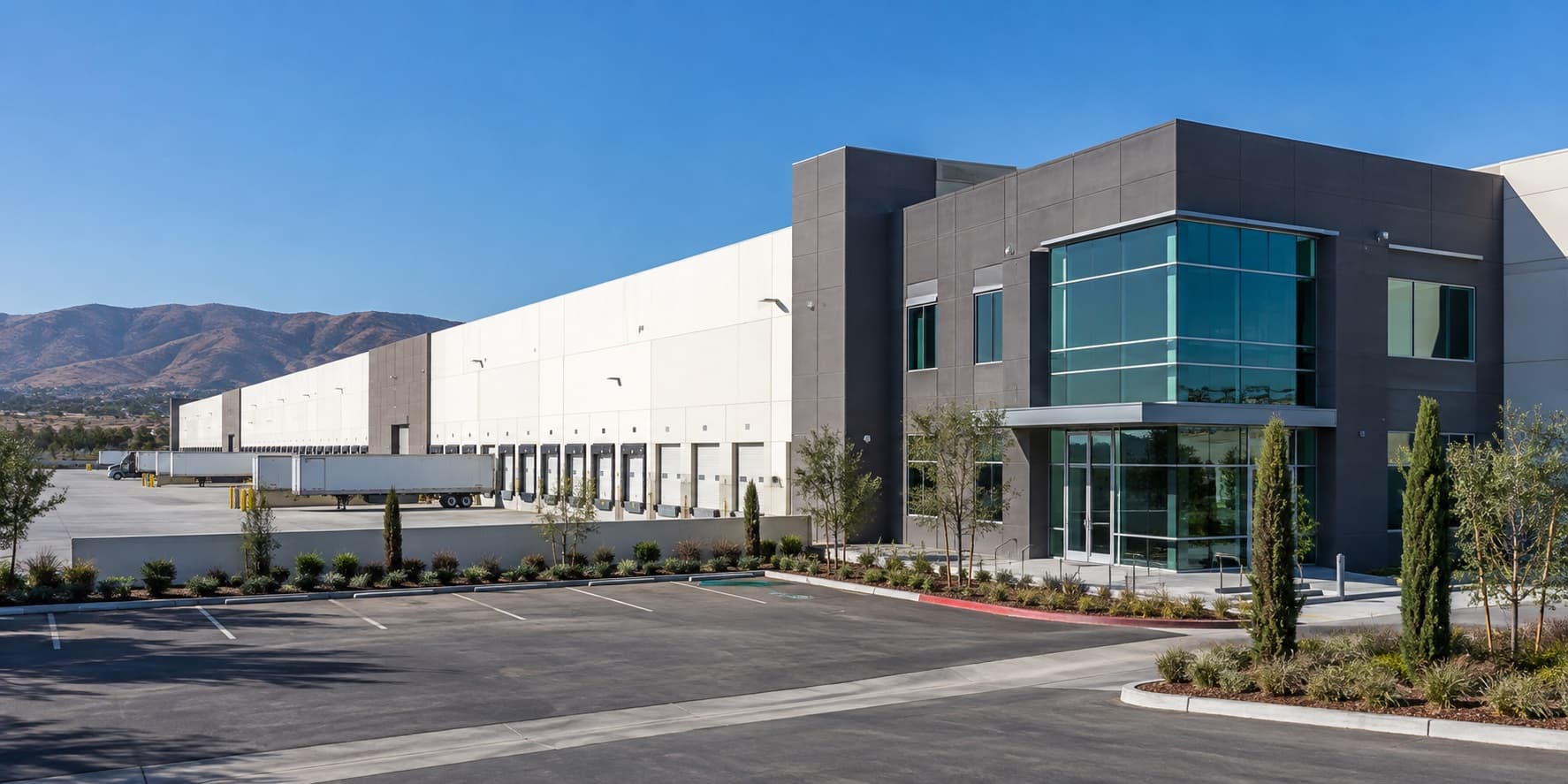 Cross-dock warehouse with a glass office corner